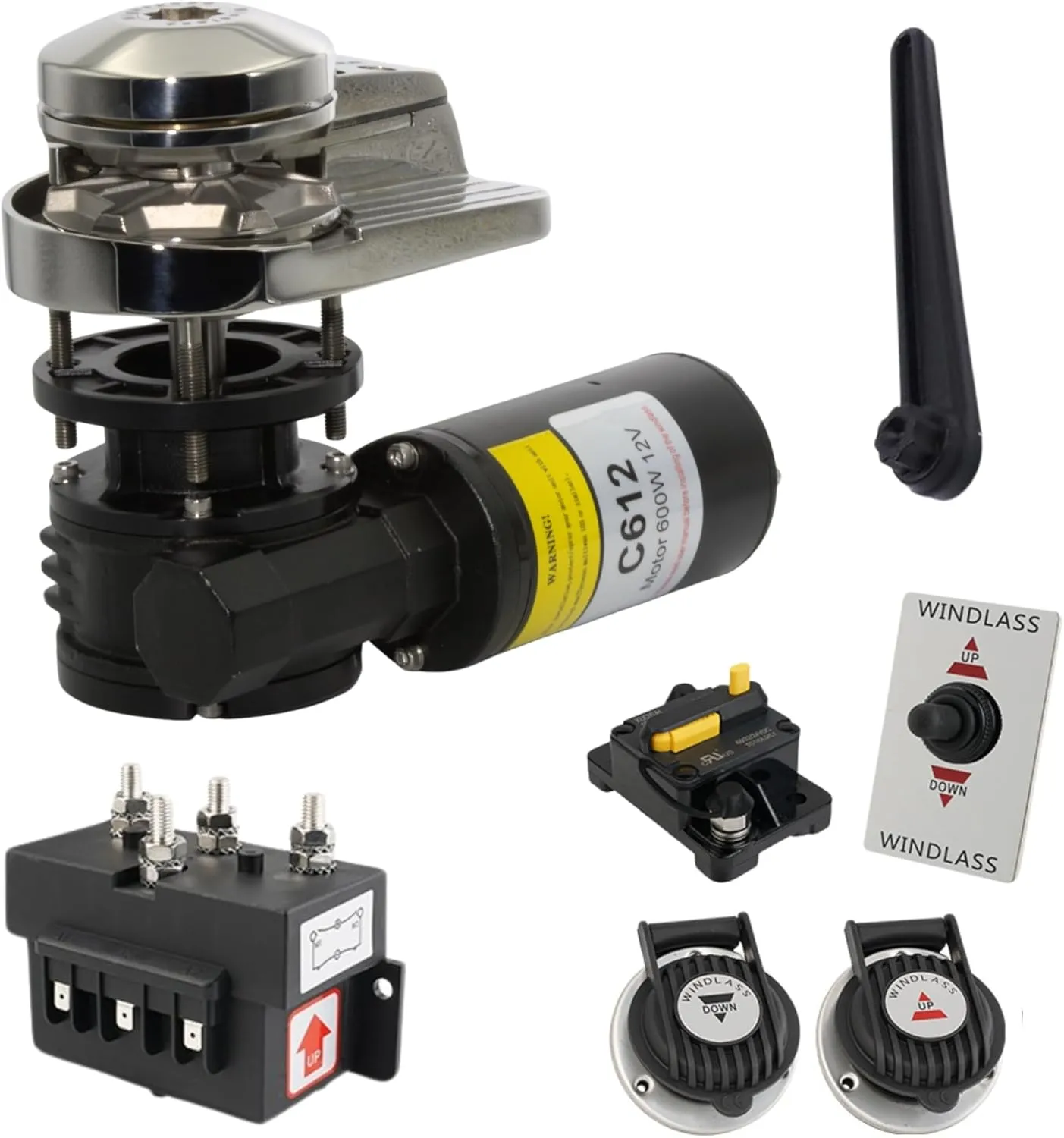 Vertical or Horizontal Windlass Anchor Systems - 600W-900W, 12V DC, 992-1452 lbs Pulling Power, 316 Stainless Steel Housing, Chain 1/4 Inch HT G4 and Rope 1/2 Inch, for Boats Up to 40 FT