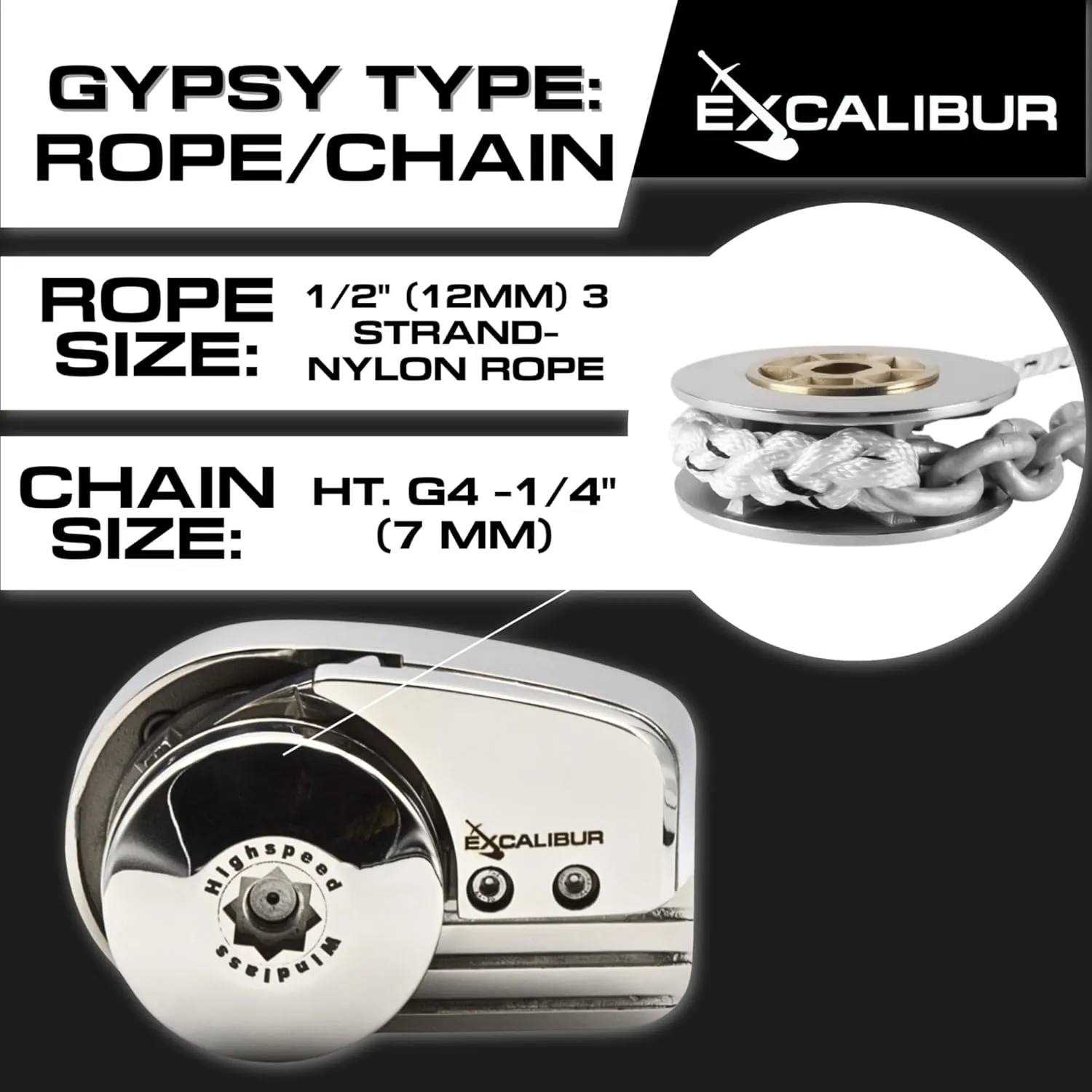 Vertical or Horizontal Windlass Anchor Systems - 600W-900W, 12V DC, 992-1452 lbs Pulling Power, 316 Stainless Steel Housing, Chain 1/4 Inch HT G4 and Rope 1/2 Inch, for Boats Up to 40 FT