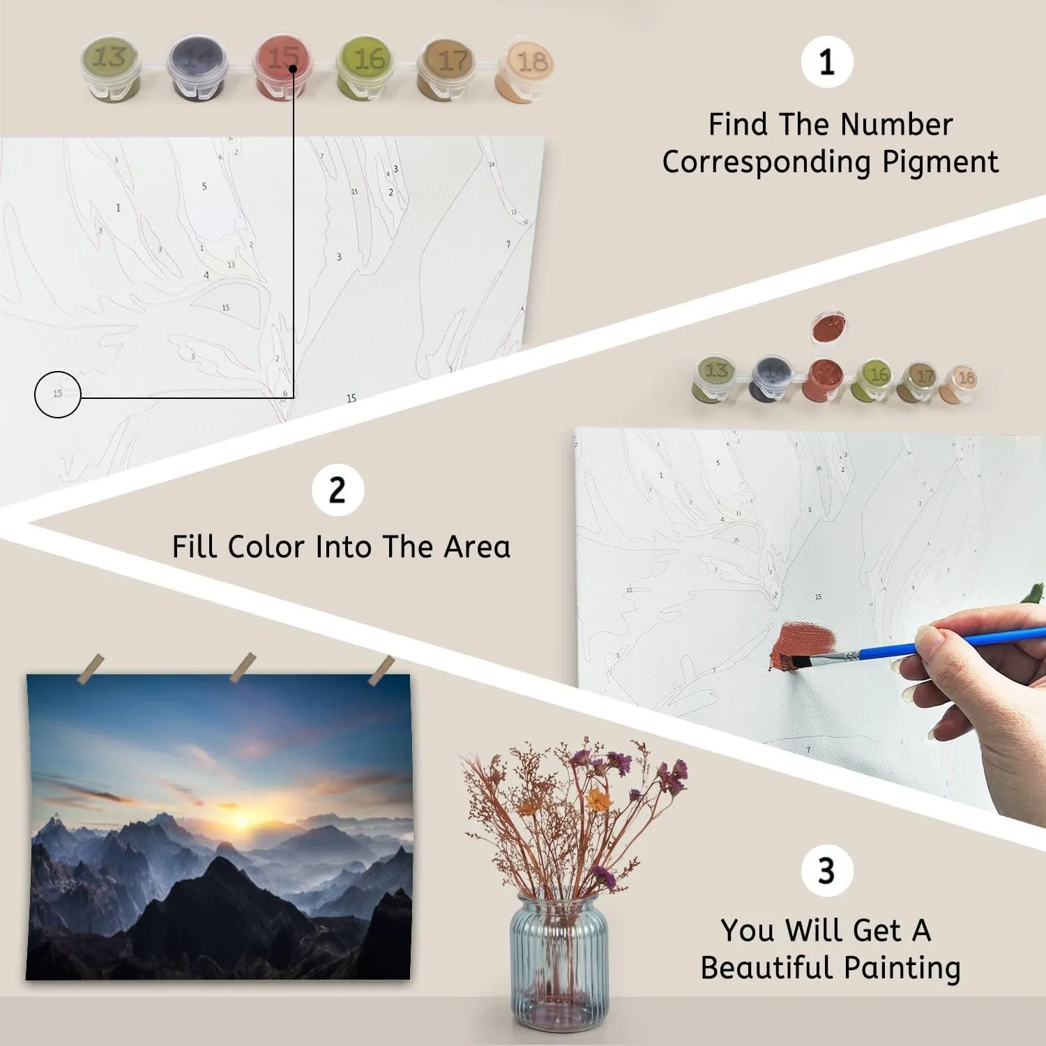 VETEB Paint by Numbers Kit for Adults Beginner Aerial View Misty Mountains Sunrise DIY Painting by Numbers on Canvas Acrylic Oil Painting for Home Decor Gifts 16"x20"