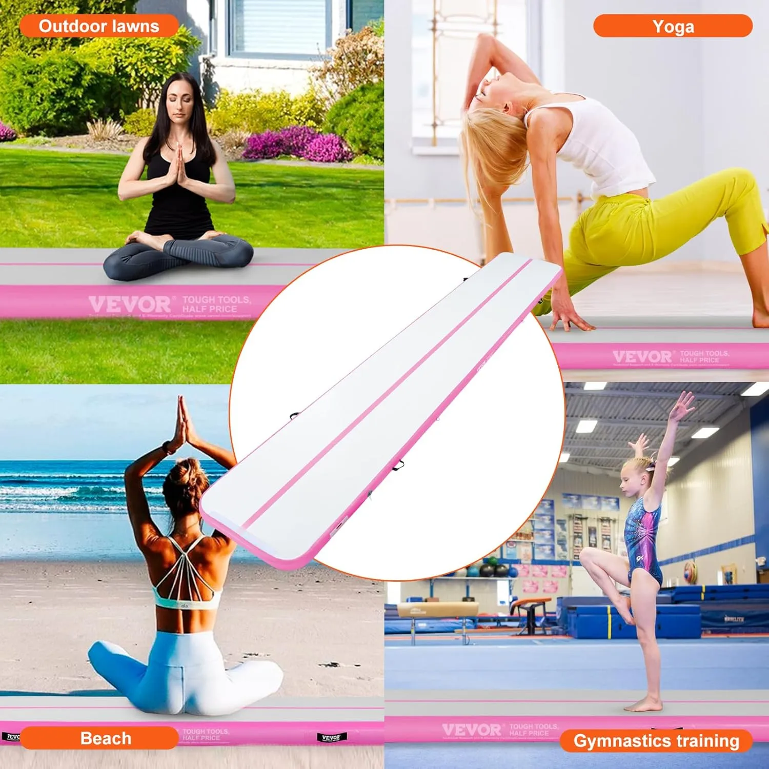 VEVOR Gymnastics Air Mat, Inflatable Track with Electric Pump, Training Mats for Home Use/Gym/Yoga/Cheerleading/Beach/Park/Water