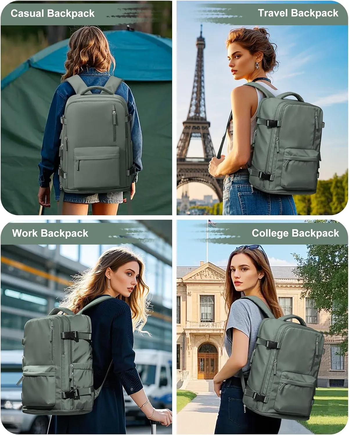 VGCUB Carry on Travel Backpack for Women Men Large Laptop Gym Work Frontier Airlines Personal Item Bag Business Airport Lightweight Backpack Flight Approved Mochilas de Viaje Green