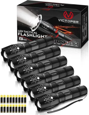 Victoper LED Flashlight 6 Pack, Bright 2000 Lumens Tactical Flashlights High Lumens with 5 Modes, Waterproof Focus Zoom Flash Light, Portable Flashlight for Camping Hiking Outdoor Home Emergency