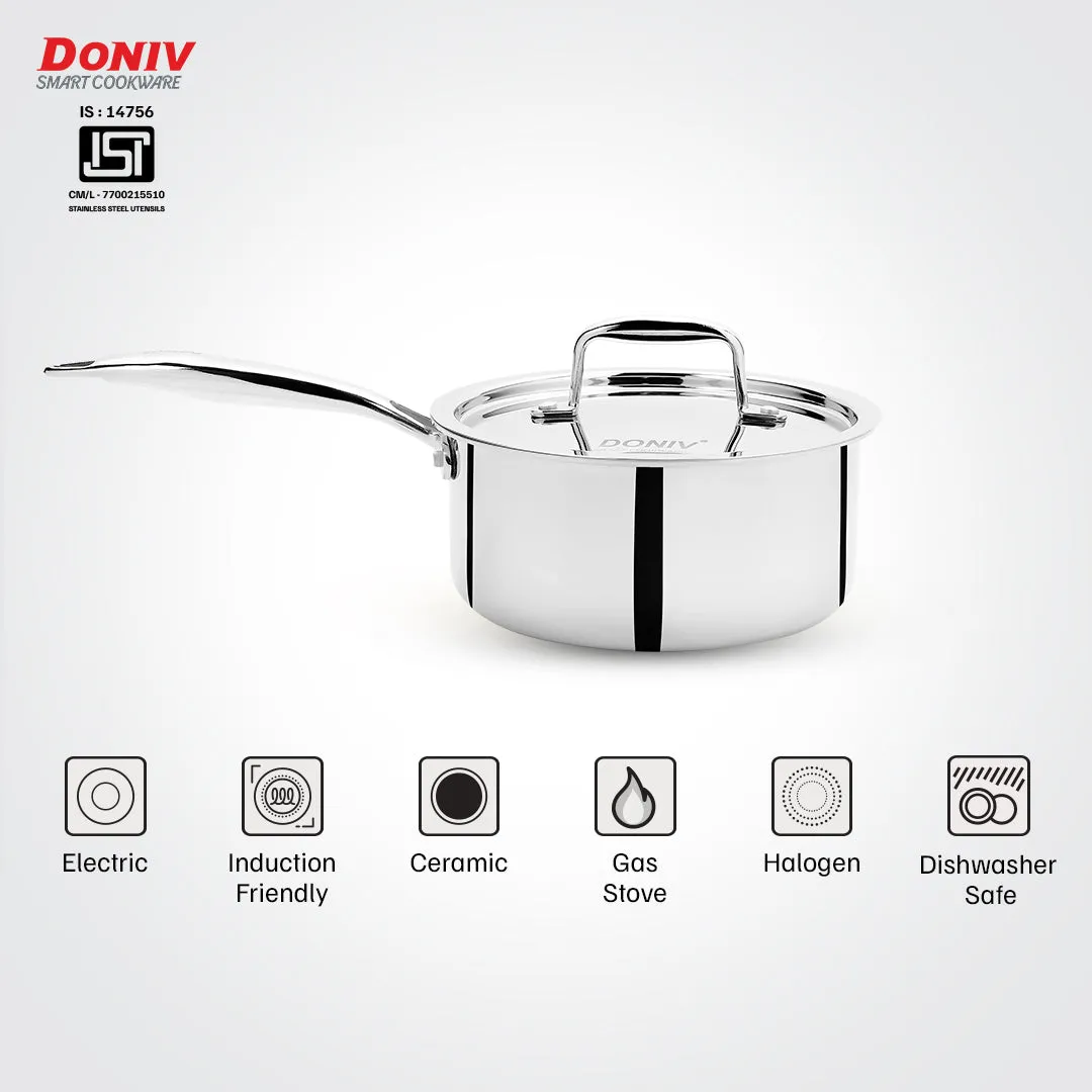 Vinod – Doniv Titanium Triply Stainless Steel Sauce Pan with Cover 14 cm, Capacity 1 Liter, Induction Friendly