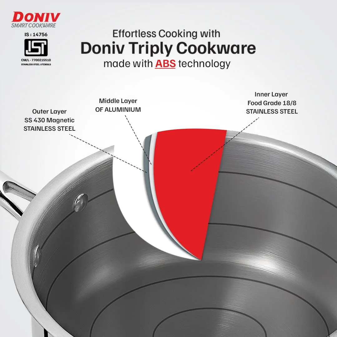 Vinod – Doniv Titanium Triply Stainless Steel Sauce Pan with Cover 14 cm, Capacity 1 Liter, Induction Friendly
