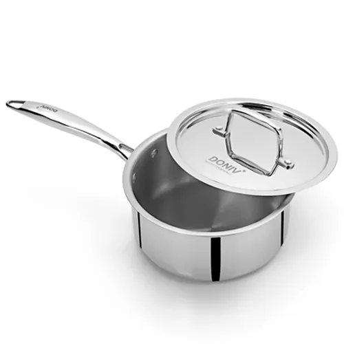 Vinod – Doniv Titanium Triply Stainless Steel Sauce Pan with Cover 14 cm, Capacity 1 Liter, Induction Friendly
