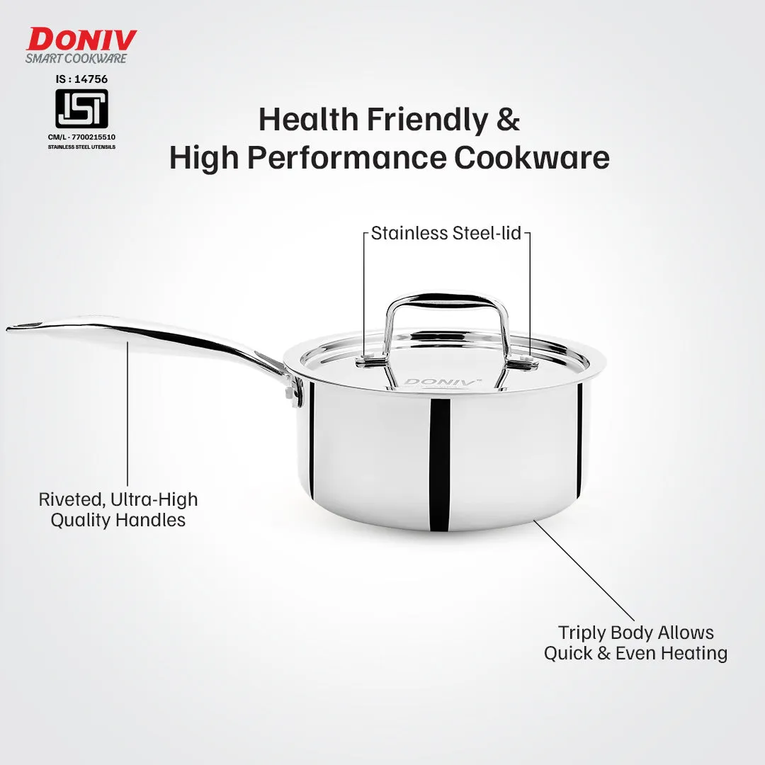Vinod – Doniv Titanium Triply Stainless Steel Sauce Pan with Cover 14 cm, Capacity 1 Liter, Induction Friendly
