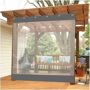 Vinyl Curtains Tarp Panel, 20 Mil Tarpaulin Waterproof Outdoor Curtains for Patio, Balcony Pergola Partition Screen - Block Rain and Wind, Tear Resistant (Color : Gray Side, Size : 4.5X2.4M/14.8x7.9