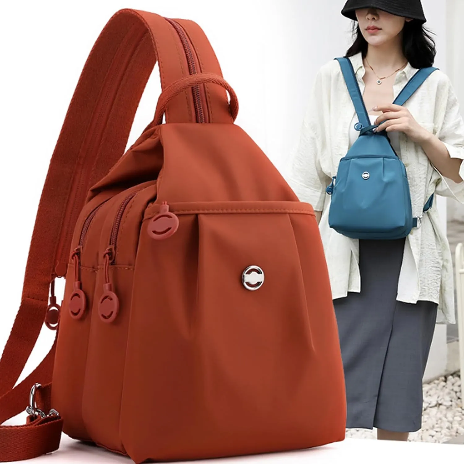 Vovtva Bag, Vovtva Street Lite Chic Versatile Travel Bag, Backpack Chest Bag Double Zipper Large Capacity (Red)