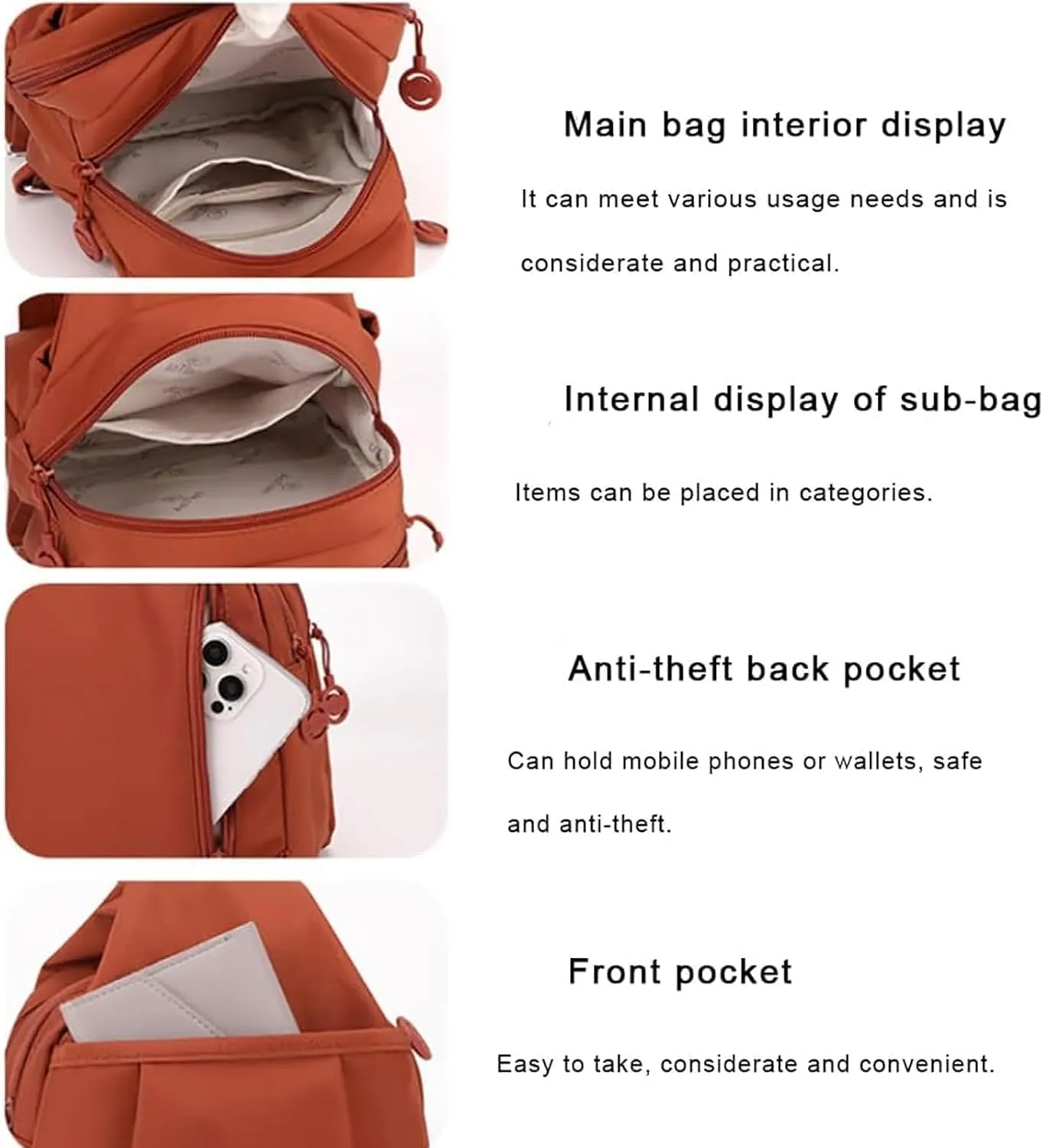 Vovtva Bag, Vovtva Street Lite Chic Versatile Travel Bag, Backpack Chest Bag Double Zipper Large Capacity (Red)