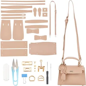 WADORN DIY Women Tote Handbag Making Kit, Imitation Leather Crossbody Shoulder Bag Sewing Set with Instruction Handmade Designer Bag Making Accessories Women Handicraft Gift, 8.4x2.9x5.9 Inch, Khaki