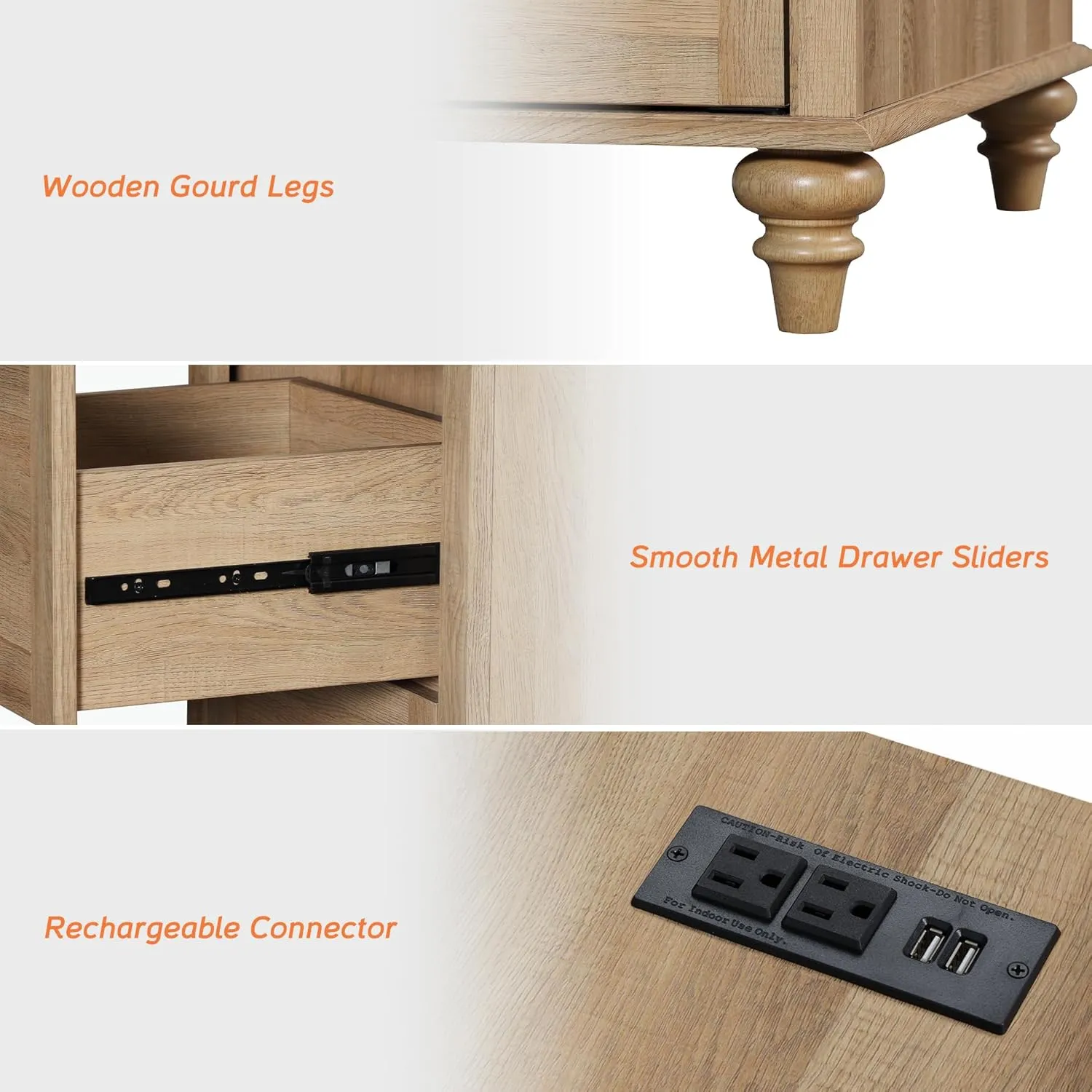 WAMPAT Dresser for Bedroom with 8 Drawers and 2 Storages, Nightstands with Charging Station for Living Room, Oak Kids Dressers with Wide 3 Chest of Drawers, for Nursery, Hallway