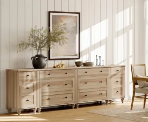 WAMPAT Dresser for Bedroom with 8 Drawers and 2 Storages, Nightstands with Charging Station for Living Room, Oak Kids Dressers with Wide 3 Chest of Drawers, for Nursery, Hallway