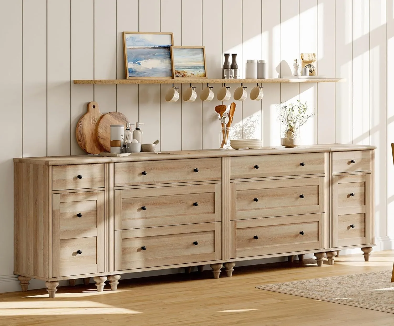 WAMPAT Dresser for Bedroom with 8 Drawers and 2 Storages, Nightstands with Charging Station for Living Room, Oak Kids Dressers with Wide 3 Chest of Drawers, for Nursery, Hallway