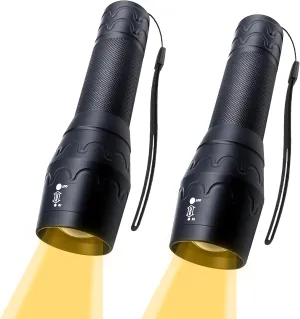 Warm Light LED Flashlight Single Mode Zoomable Flashlights for Sleep Aid, Dog Walking, Reading, Night Vision, 2 Pack