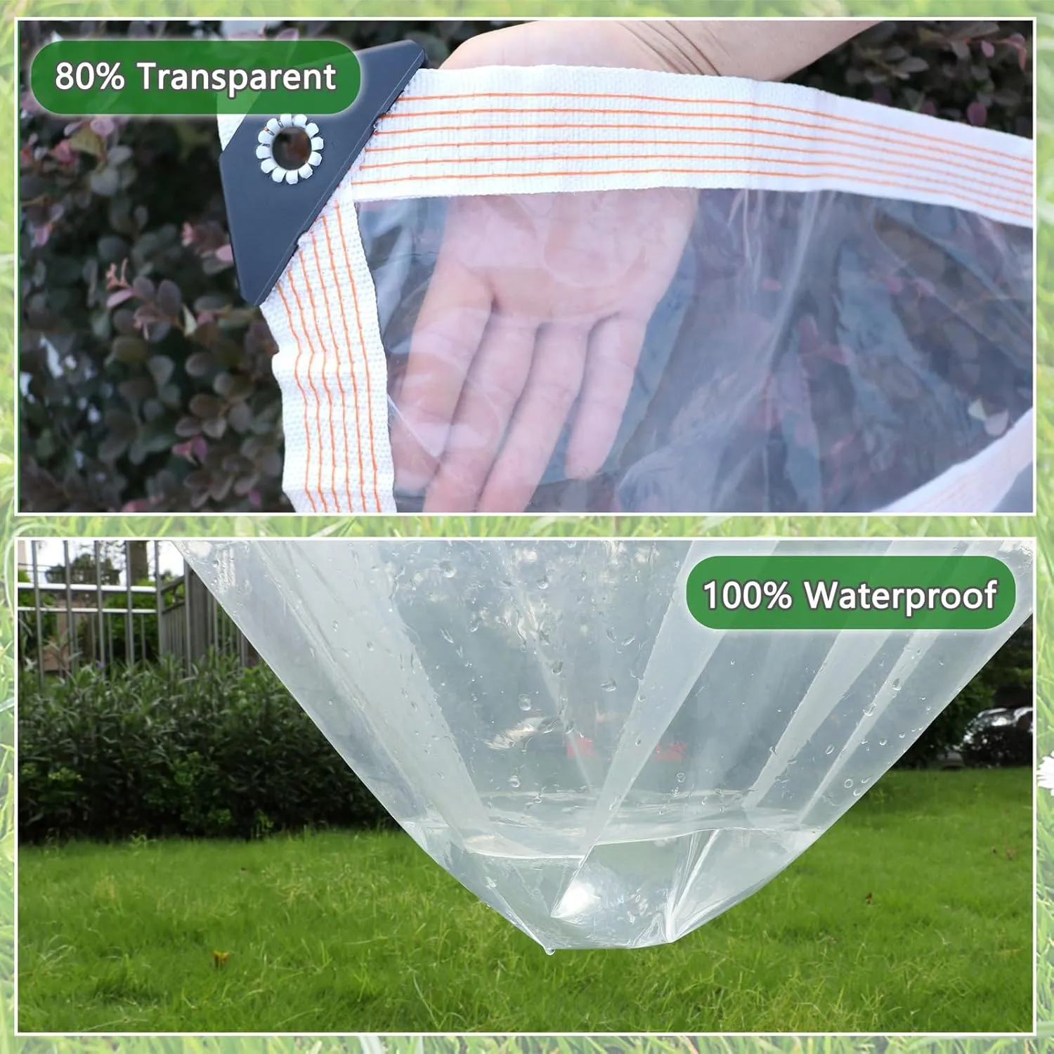 Waterproof Clear Tarps for Plant 6'6"x6'6" 6mil Greenhouse Plastic Sheeting Tarp Cover Against Rain Winter Snow & Wind, Thickened Tear Resistant Vinyl Tarpaulin for Garden Patio Porch Animal