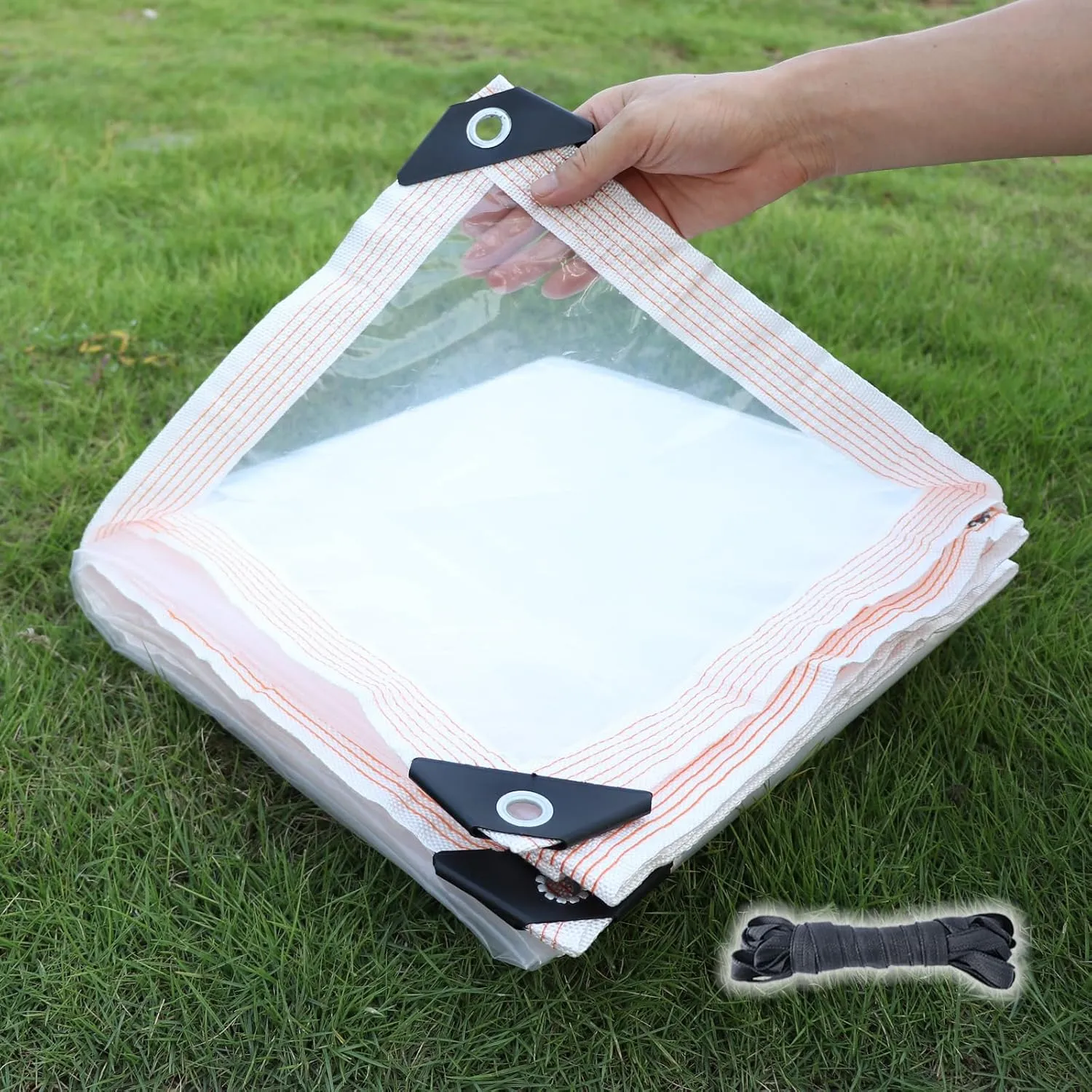 Waterproof Clear Tarps for Plant 6'6"x6'6" 6mil Greenhouse Plastic Sheeting Tarp Cover Against Rain Winter Snow & Wind, Thickened Tear Resistant Vinyl Tarpaulin for Garden Patio Porch Animal