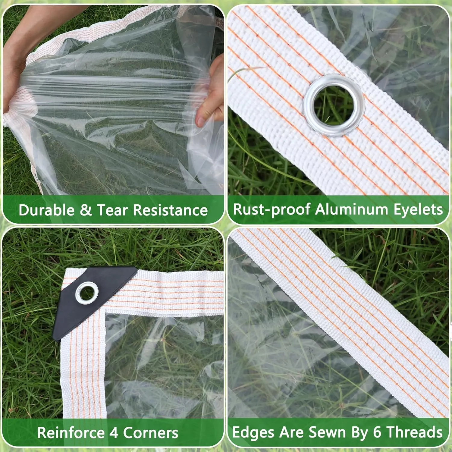 Waterproof Clear Tarps for Plant 6'6"x6'6" 6mil Greenhouse Plastic Sheeting Tarp Cover Against Rain Winter Snow & Wind, Thickened Tear Resistant Vinyl Tarpaulin for Garden Patio Porch Animal