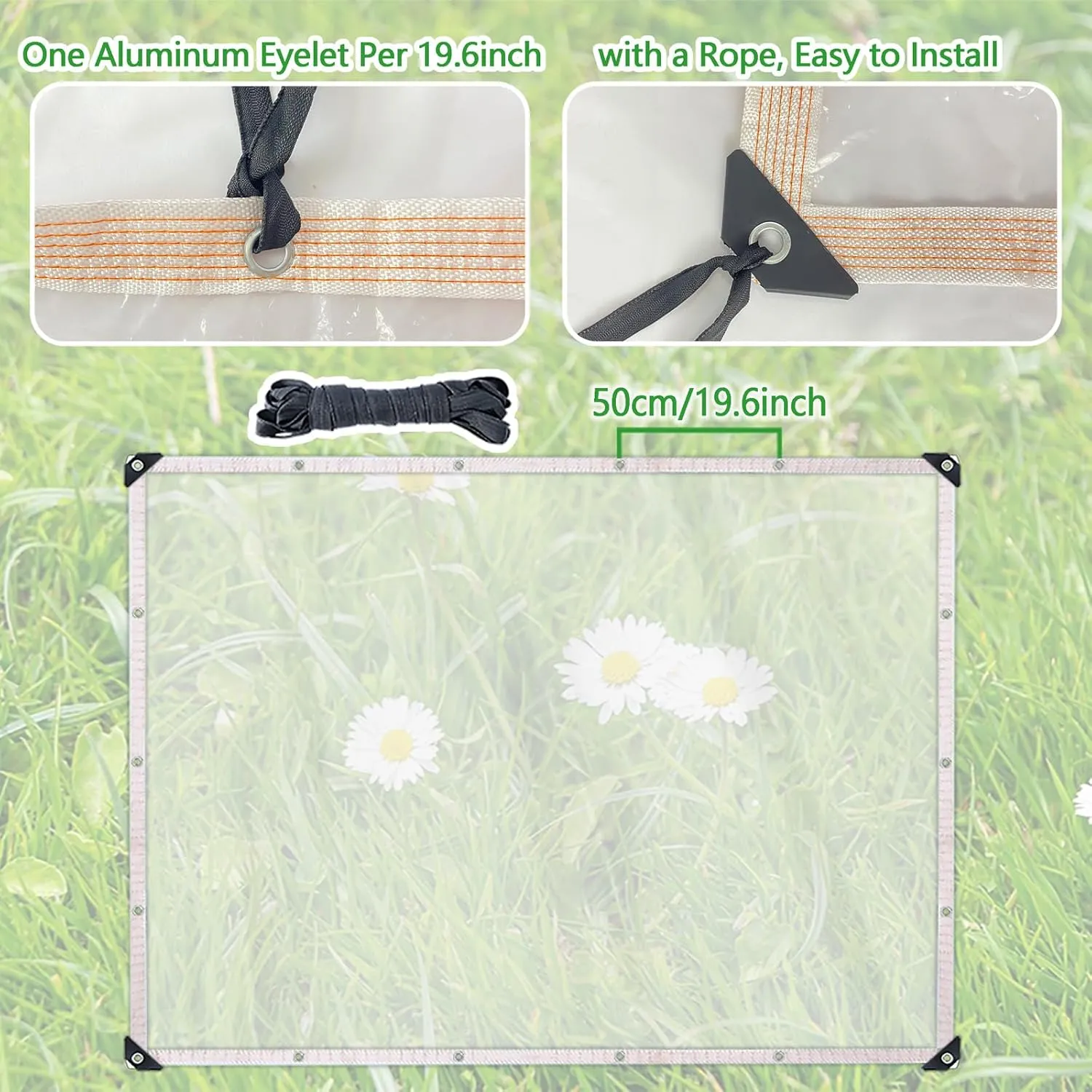Waterproof Clear Tarps for Plant 6'6"x6'6" 6mil Greenhouse Plastic Sheeting Tarp Cover Against Rain Winter Snow & Wind, Thickened Tear Resistant Vinyl Tarpaulin for Garden Patio Porch Animal