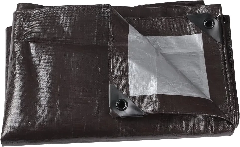 Waterproof Tarp 9 Mil Thick Rust, Tear Proof Heavy Duty Camping Colored Tarp with Grommets and Reinforced Edges 8'x10' Brown/Silver