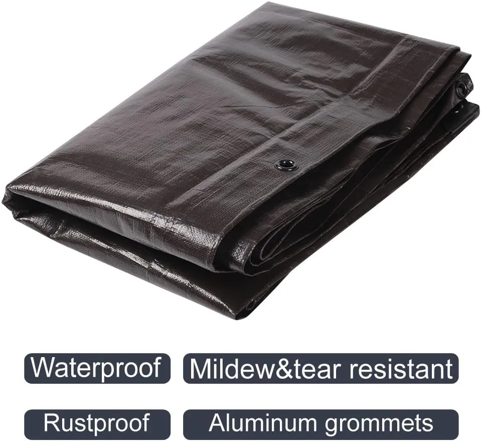 Waterproof Tarp 9 Mil Thick Rust, Tear Proof Heavy Duty Camping Colored Tarp with Grommets and Reinforced Edges 8'x10' Brown/Silver