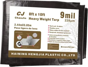 Waterproof Tarp 9 Mil Thick Rust, Tear Proof Heavy Duty Camping Colored Tarp with Grommets and Reinforced Edges 8'x10' Brown/Silver