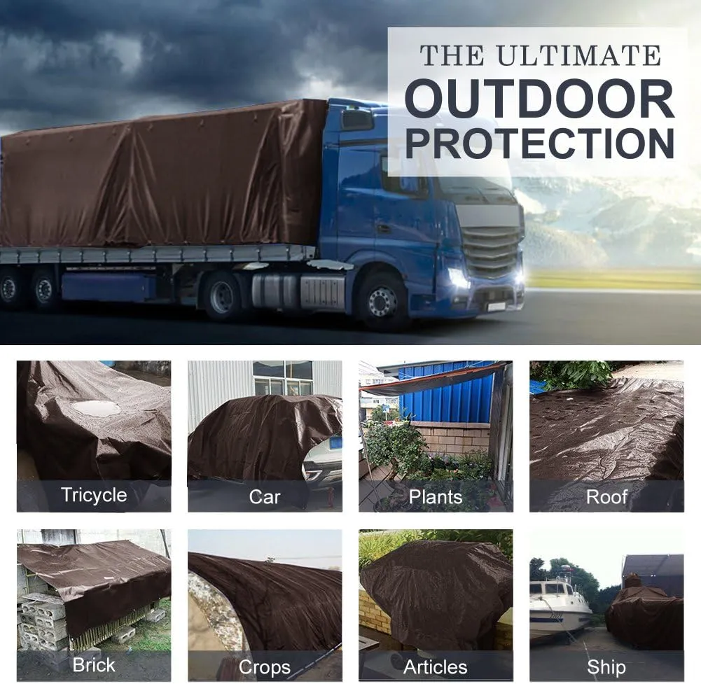 Waterproof Tarp 9 Mil Thick Rust, Tear Proof Heavy Duty Camping Colored Tarp with Grommets and Reinforced Edges 8'x10' Brown/Silver