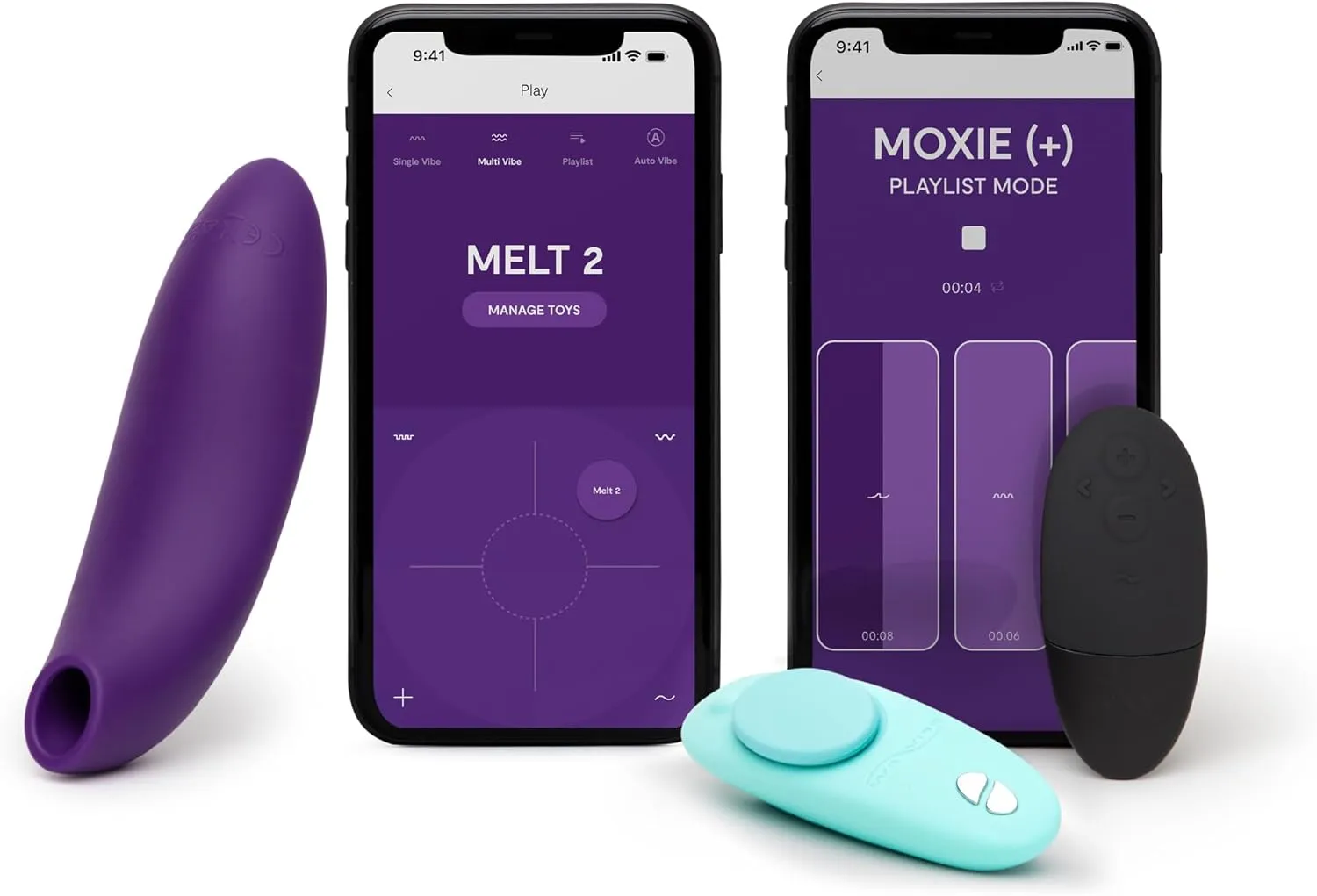 We-Vibe Melt 2 Purple Clitoris Vibrator Personal Massager & Moxie Aqua Lay On Panty Vibrator - Couples Sex Toy Kit Bundle