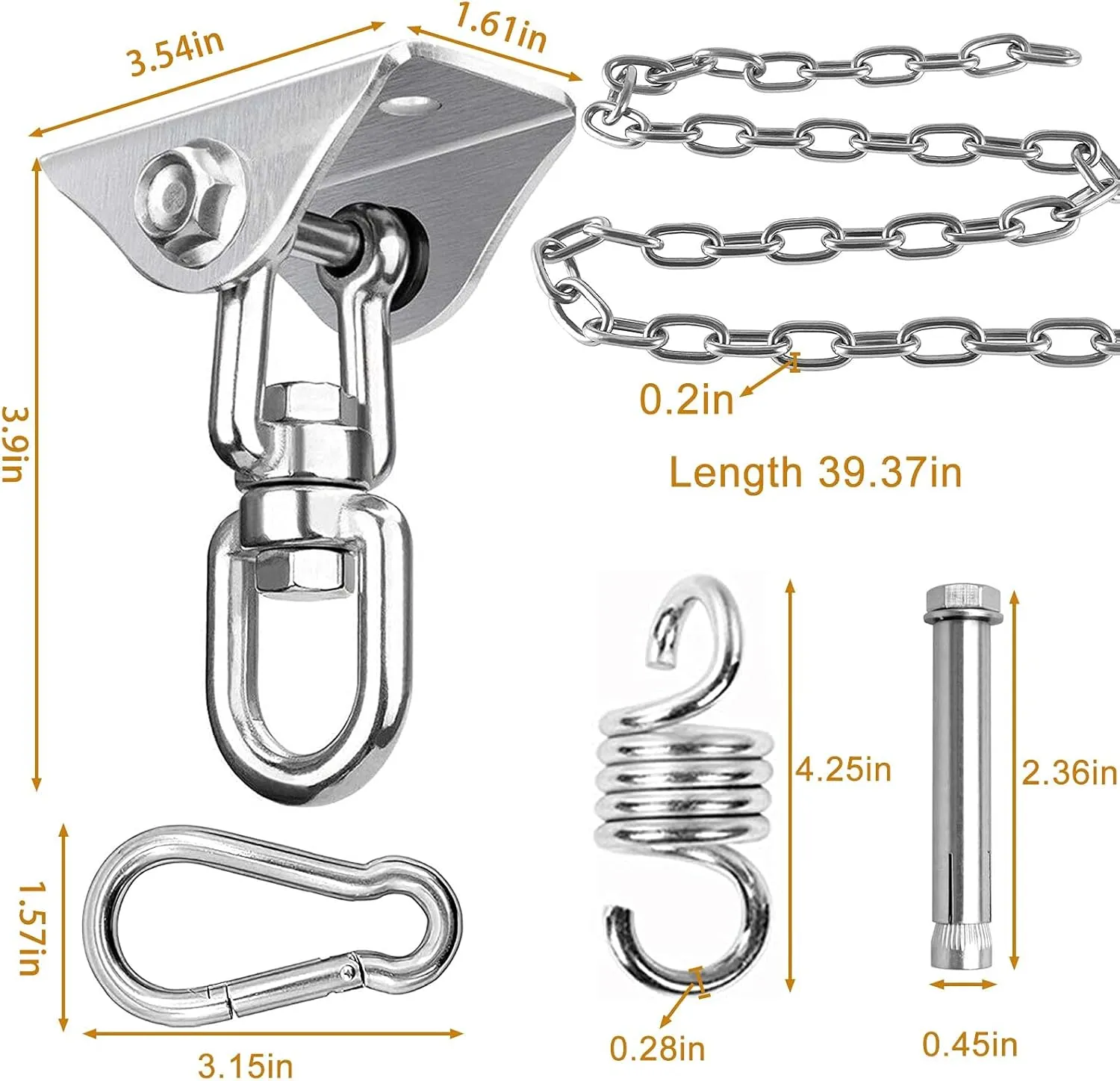 weiatas Hammock Chair Hanging Hardware Kit with Chain and Spring, Heavy Duty Porch Swing Hanger, 360 Swivel Ceiling Hooks for Punching Bag,Gym (Expansion Bolt)