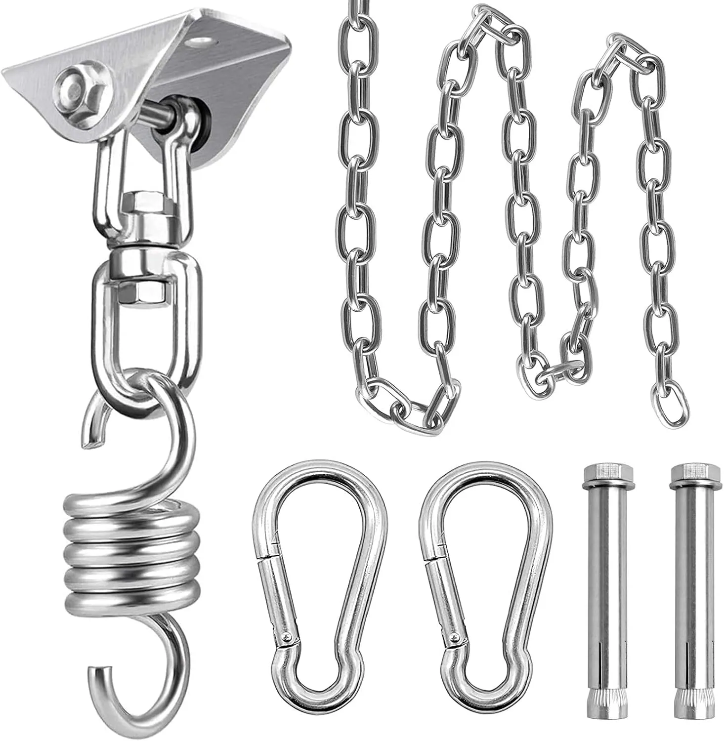 weiatas Hammock Chair Hanging Hardware Kit with Chain and Spring, Heavy Duty Porch Swing Hanger, 360 Swivel Ceiling Hooks for Punching Bag,Gym (Expansion Bolt)