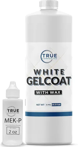 White Gelcoat Waxed-Isophthalic NPG Fiberglass Marine Gel Repair Kit-Top Coat Base, UV Protectant, Waterproof Cruise, Automotive, Boats, Wood (1 Quart & 1oz MEK-925)
