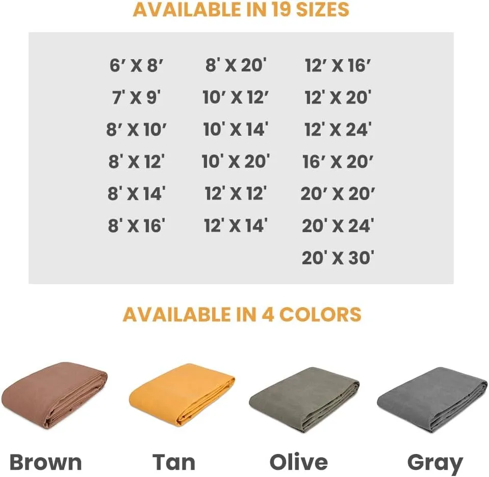 WHITEDUCK Canvas Tarp 18 oz. Heavy Duty Waterproof UV Resistant, Rustproof Grommets, Industrial & Commercial Use Cloth Tarp (Cut Size: 12'x16', Finished Size: 11'6"x15'6", Olive Drab)…