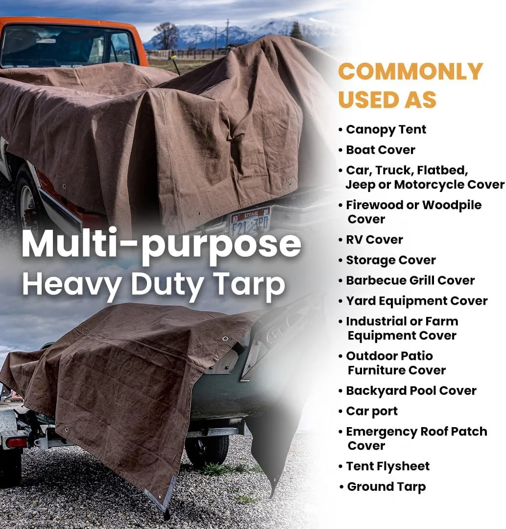 WHITEDUCK Canvas Tarp 18 oz. Heavy Duty Waterproof UV Resistant, Rustproof Grommets, Industrial & Commercial Use Cloth Tarp (Cut Size: 12'x16', Finished Size: 11'6"x15'6", Olive Drab)…