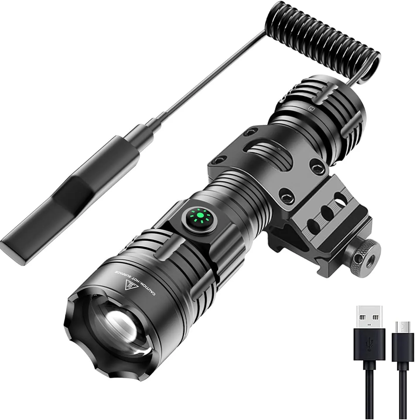 WINDFIRE Picatinny Tactical Flashlight Rechargeable LED Weapon Lights Super Bright 3 Modes 250 Yards Long Range Flashlights Rifle Light with Rail Mount, Remote Pressure Switch