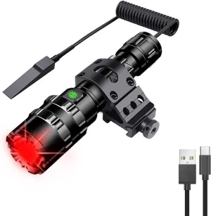 WINDFIRE Red Light Tactical Flashlight Red Hunting Light Rechargeable, 5 Modes Long Range Flashlight for Hunting, Coyote Hog Red Torch with Picatinny Rail Mount and Pressure Switch