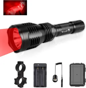 WINDFIRE WF-802 350 Lumens Red Light Hunting Flashlight Kit Waterproof 250 Yard LED Coyote Hog Fox Predator Varmint Flashlights with Remote Pressure Switch & 1" Scope Mount