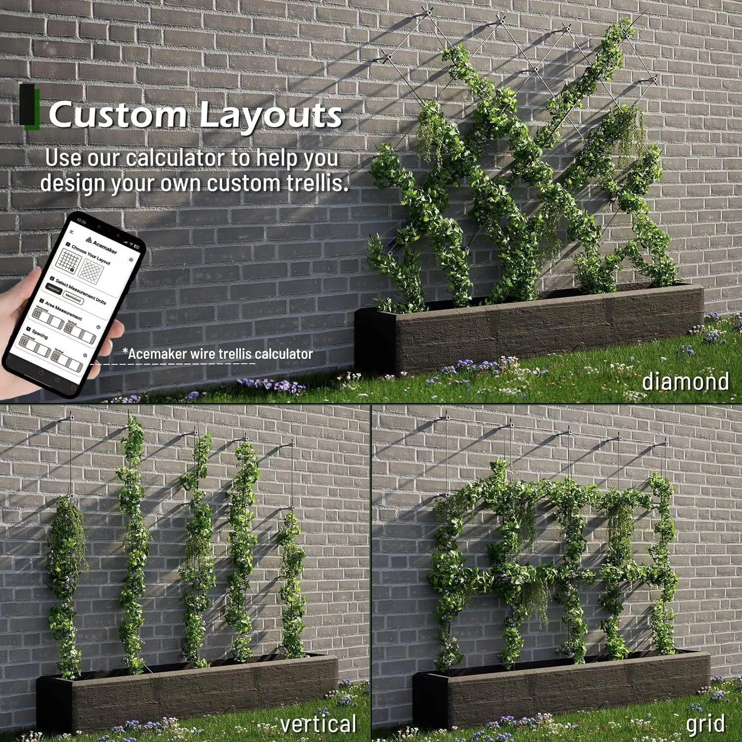 Wire Trellis for Climbing Plants Outdoor, 30-Set Wall Trellis Kit for 5/64"(2mm) Wire Ropes, T316 Espalier System for Fence and Garden DIY Projects (Hubs Only, Without Cable)