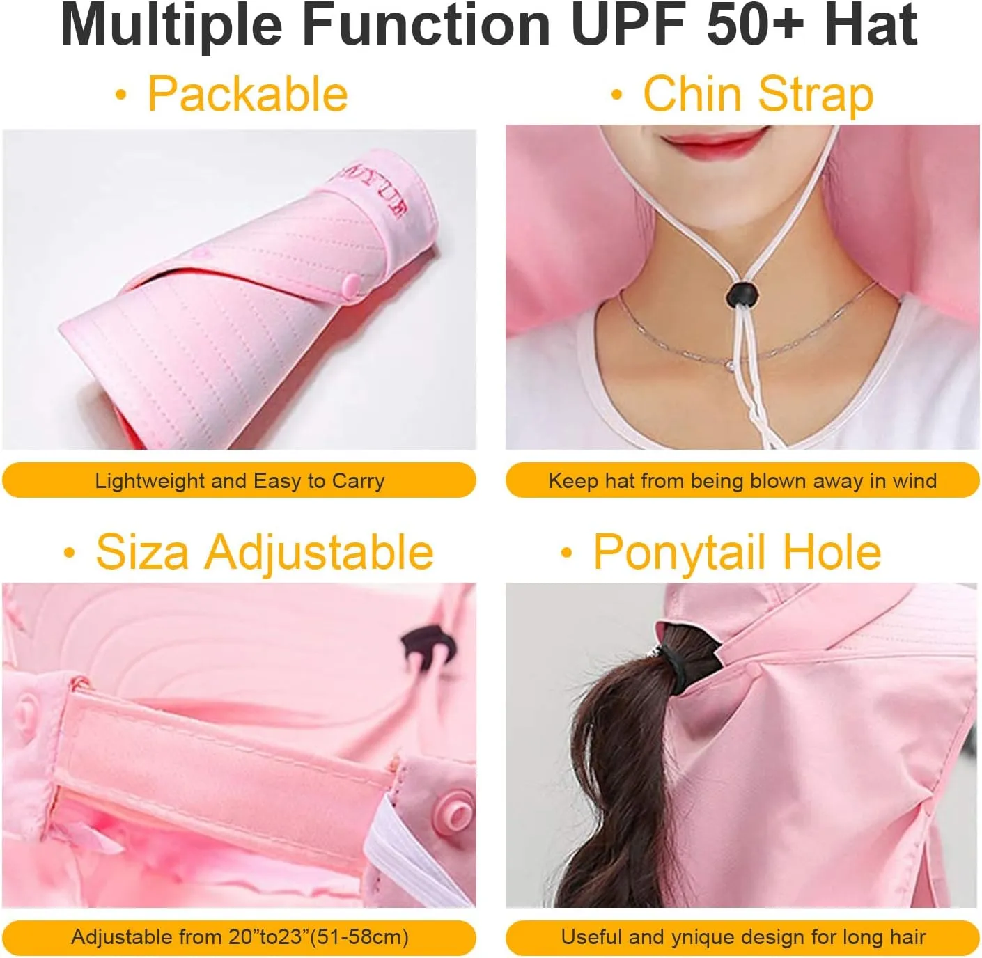 Women Wide Brim Face Mask Sun Hat Detachable Neck Face Flap Ponytail UV Protection Visor Hat Garden Fishing Hiking