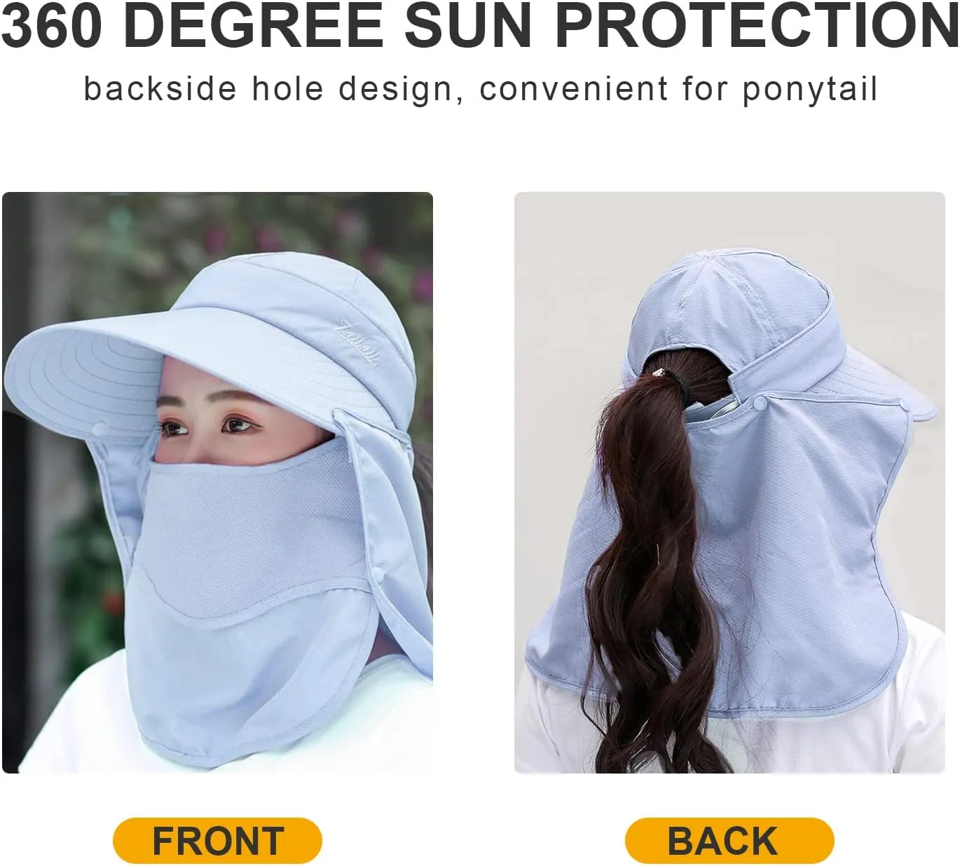 Women Wide Brim Face Mask Sun Hat Detachable Neck Face Flap Ponytail UV Protection Visor Hat Garden Fishing Hiking