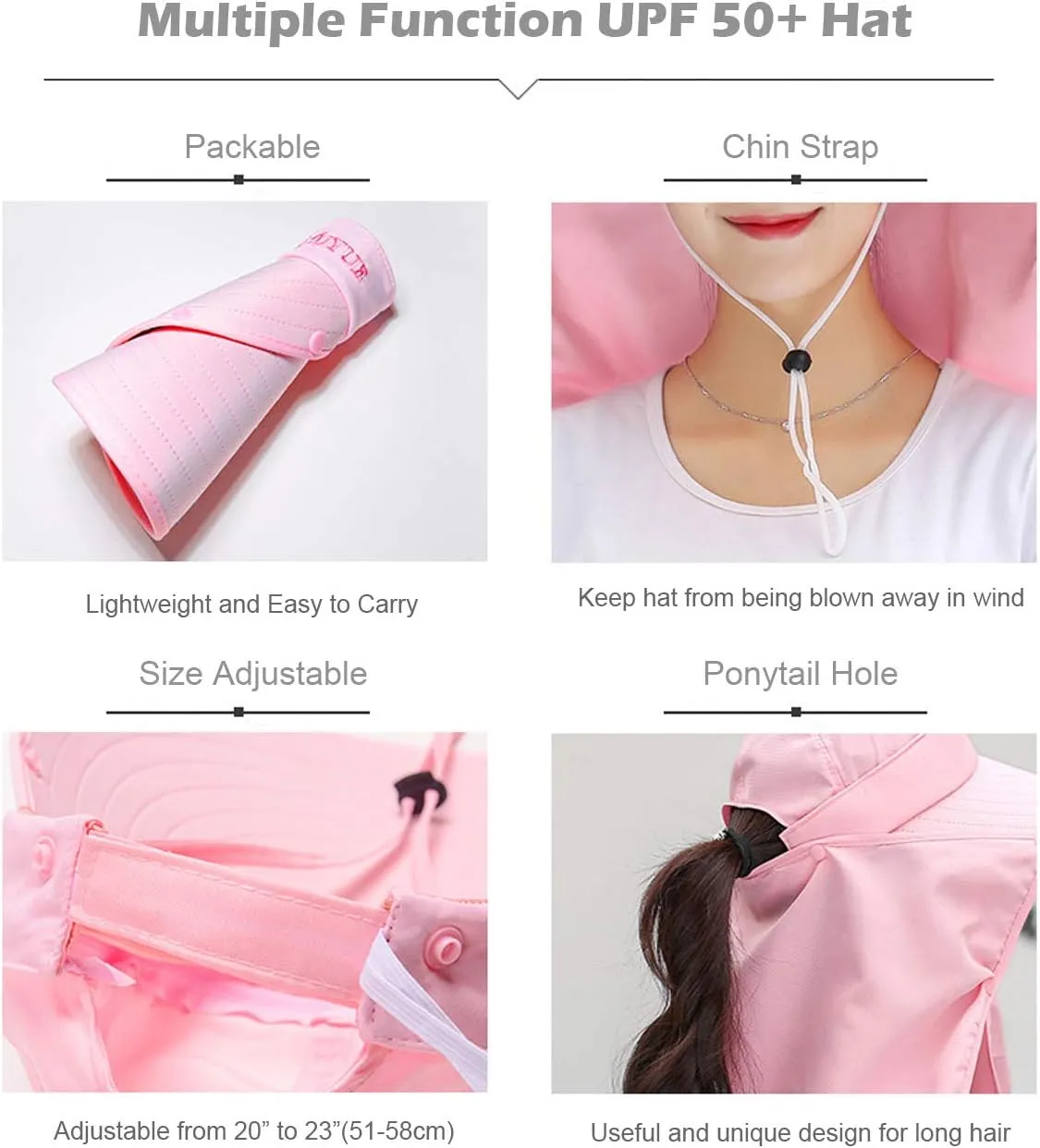 Women Wide Brim Face Mask Sun Hat Detachable Neck Face Flap Ponytail UV Protection Visor Hat Garden Fishing Hiking