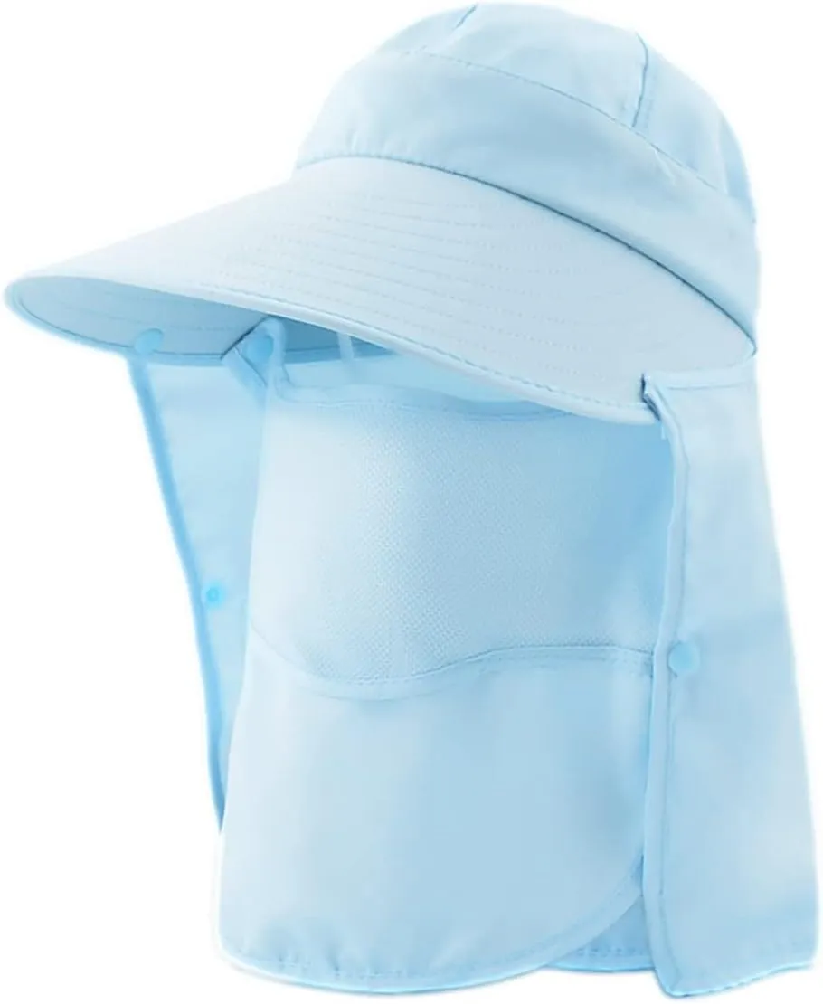 Women Wide Brim Face Mask Sun Hat Detachable Neck Face Flap Ponytail UV Protection Visor Hat Garden Fishing Hiking