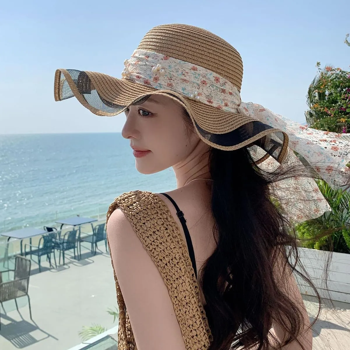 Womens Wide Brim Straw Sun Hats UV Packable Beach Hat Summer Bucket Cap for Travel