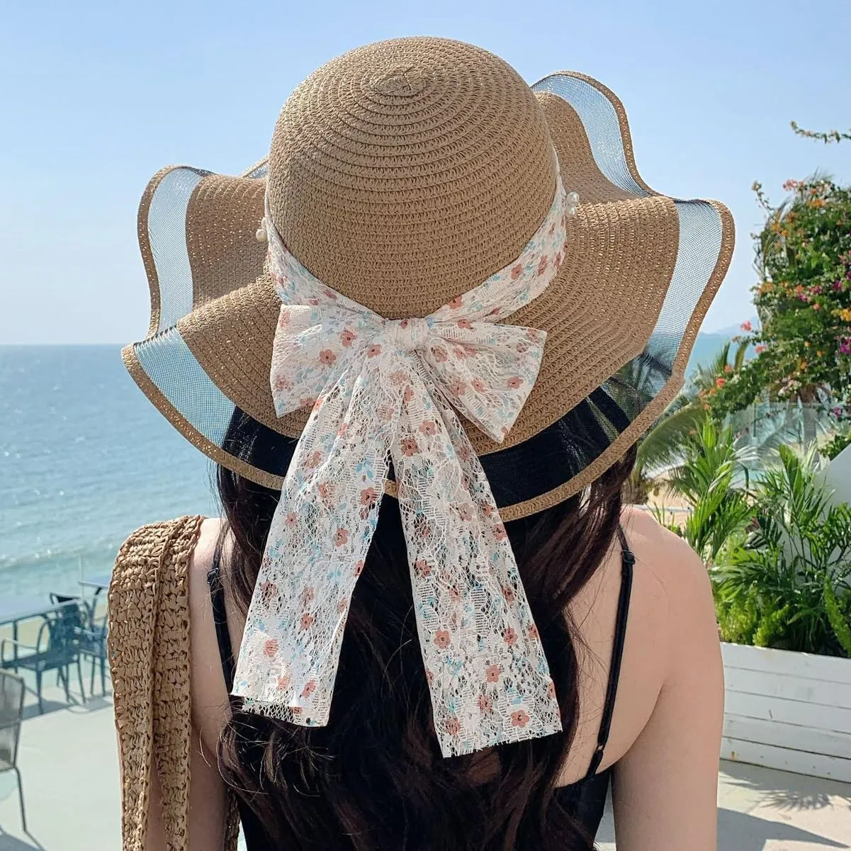 Womens Wide Brim Straw Sun Hats UV Packable Beach Hat Summer Bucket Cap for Travel