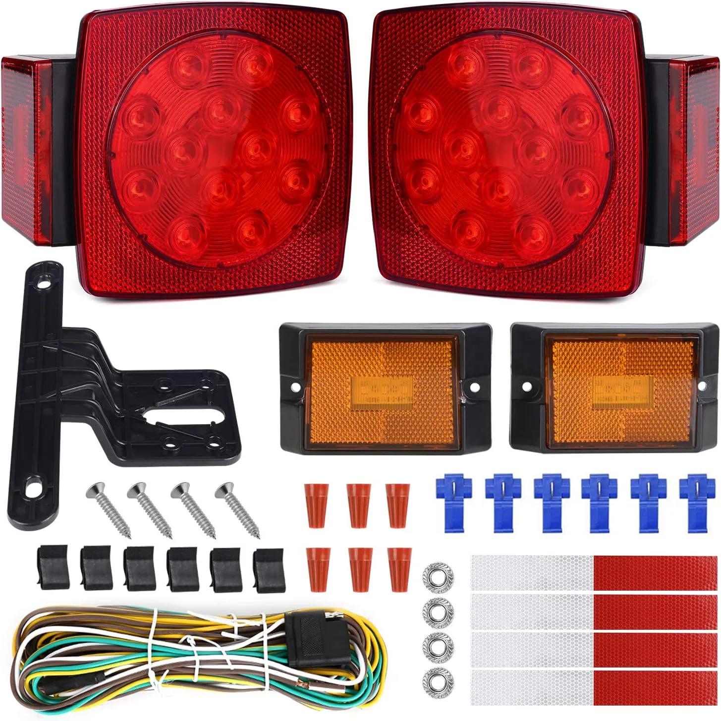 WoneNice LED Submersible Boat Trailer Tail Light and Wiring Kit, Combined Stop, Taillights/Running, Turn Function, DOT Compliance, IP67 Waterproof