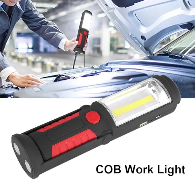 Xinwoer COB LED Flashlight COB Work Light, Rotating Base and Hanging Hook COB Emergency Light, Hiking Household Tool for Camping Emergency Light(red)