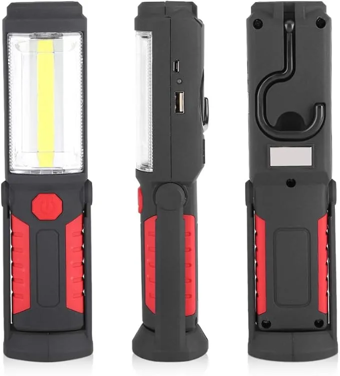 Xinwoer COB LED Flashlight COB Work Light, Rotating Base and Hanging Hook COB Emergency Light, Hiking Household Tool for Camping Emergency Light(red)