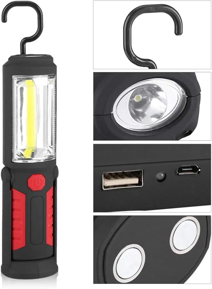 Xinwoer COB LED Flashlight COB Work Light, Rotating Base and Hanging Hook COB Emergency Light, Hiking Household Tool for Camping Emergency Light(red)