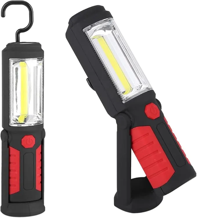 Xinwoer COB LED Flashlight COB Work Light, Rotating Base and Hanging Hook COB Emergency Light, Hiking Household Tool for Camping Emergency Light(red)