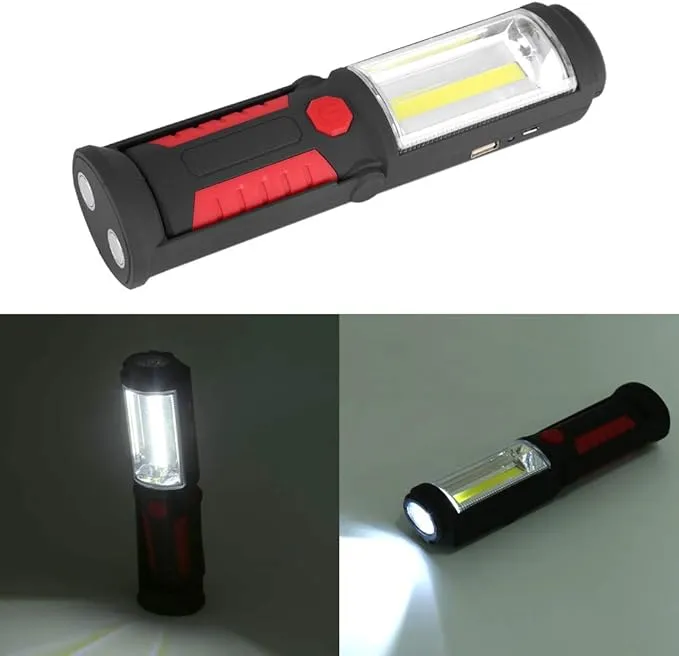 Xinwoer COB LED Flashlight COB Work Light, Rotating Base and Hanging Hook COB Emergency Light, Hiking Household Tool for Camping Emergency Light(red)