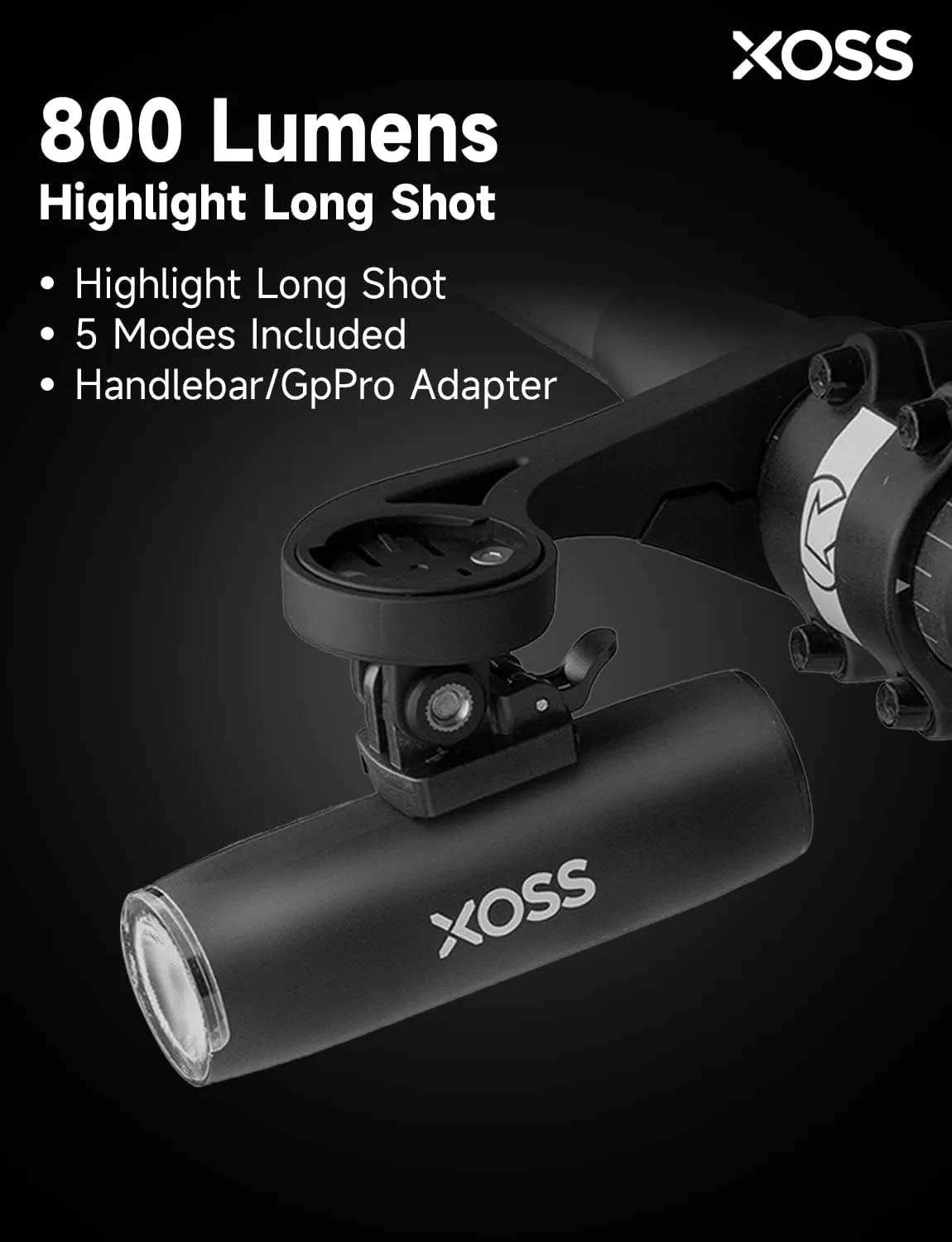 XOSS XL-800 Bike Headlight, 800 Lumens USB-C Rechargeable Bicycle Lights for Night Riding, Waterproof LED Cycling Road Bike Light with 5 Modes, Front Light Easy to Install