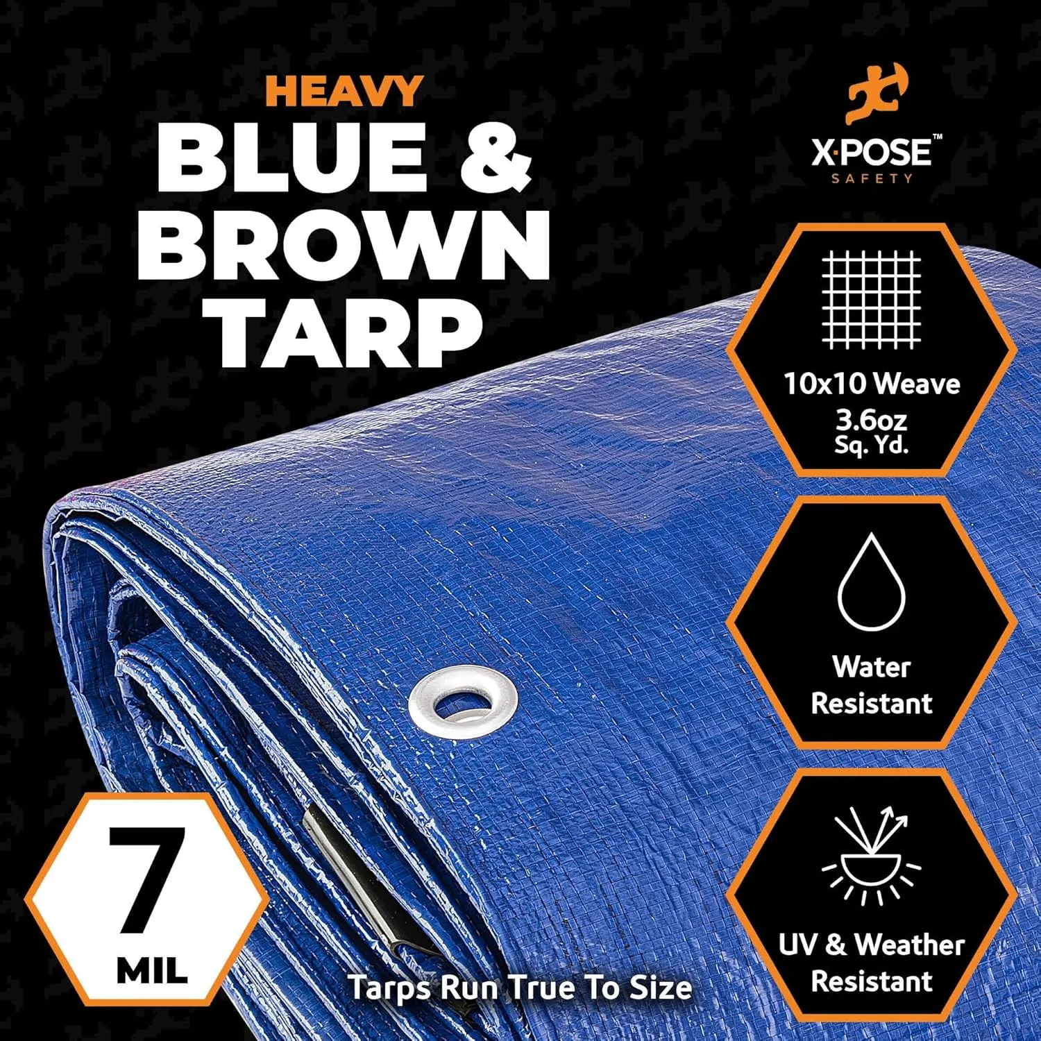 Xpose Safety 12’ x 16’ Heavy Blue/Brown Tarp - Waterproof Tarp - 7 Mil Weatherproof Camping Tarp for Tent, Rain, Wind & Sun - Plastic Tarpaulin Cover Outdoor Tarp for Roof, Trailer, RV, Car, Boat